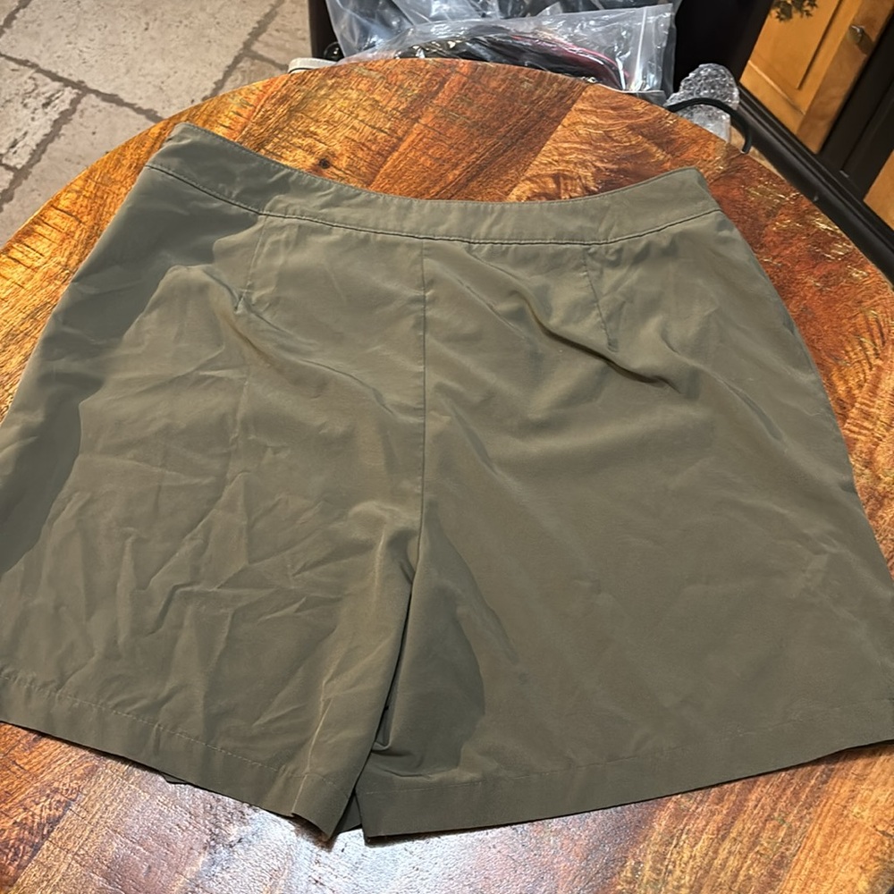 Calvin Klein Khaki Green Faux Front Wrap Shorts - Picture 3 of 5